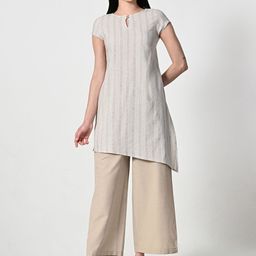 AMBI Striped Keyhole Neck A-Line Kurta-27