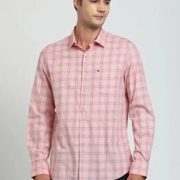 Turtle Light Pink Cotton Slim Fit Chequered Shirt-image-83