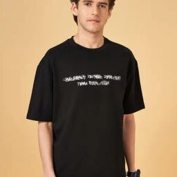 People By Pantaloons Jet Black Boxy Fit T-Shirt-image-21