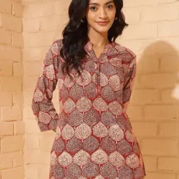 Fabindia Maroon Cotton Bagru Printed Short Kurta-image-15