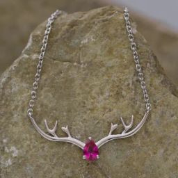 Ornate Jewels 925 Silver Pear Red Ruby Deer Necklace-image-90