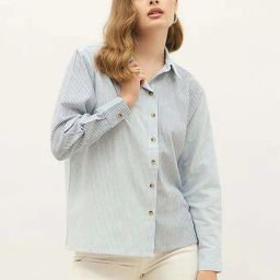 Styli Blue Cotton Relaxed Fit Striped Shirt-image-79