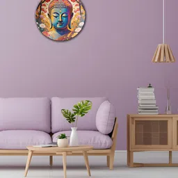 THE QUIRKY HOME Beige & Blue Buddha and Flowers Printed Ceramic Lightweight Wall Plate-image-77