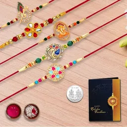 DeoDap Rakhi Gift With Greeting Card, Roli & Chaval & Coin-44