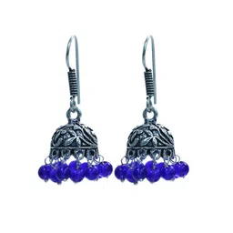 Abhooshan Silver-Plated Artificial Beaded Oxidised Dome Shaped Jhumkas-image-82