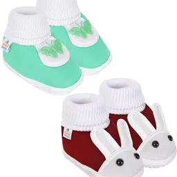 Neska Moda 12 To 18 Months Non Slip Pack of 2 Pair Cotton Butterfly and Rabit Face Baby Booties (Toe to Heel Length - 14 cm, Mint, Maroon)-picture-47