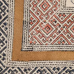 Fabindia Beige & Red Hand Block Printed Dhurries image 3