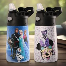 Aura Blue & Black Set of 2 Stainless Steel Printed Water Bottle-2