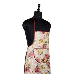 Kuber Industries 2Pc Beige & White Printed Skin Friendly Aprons With Ties image 3