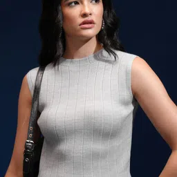 Tokyo Talkies Women Self Design Ribbed Sweater Vest-image-67