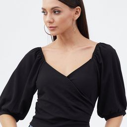 Harpa Women Black Sweetheart Neck Wrap Crop Top-image-91
