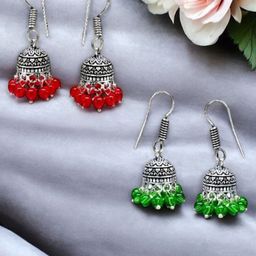 JEWELOPIA Set Of 2 Silver-Plated Dome Shaped Oxidised Jhumkas-14