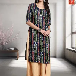 HERE&NOW Selection Of 2 Floral Printed Round Neck Straight Kurtas-image-88