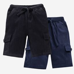 Kiddopanti Solid Shorts Pack Of 2 - Black And Navy Blue-image-68