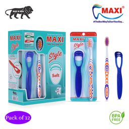 MAXI Style Toothbrush And Tongue Cleaner Oral Hygiene Kit Pack of 12 - Multicolour-17