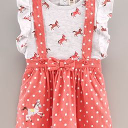 ToffyHouse Flutter Sleeves Top & Skirt With Suspenders Horse Print - Orange White-picture-28