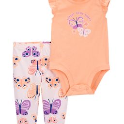 Carter's 2 Piece Butterfly Bodysuit Pant Set - Orange & White-image-1