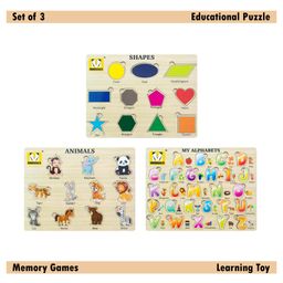 Mindmaker - Wooden Puzzle Without Knobs Educational and Learning Toy for Kids (Set of 3 Puzzles)(Color May Vary)-5
