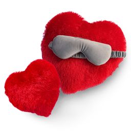 Sleepsia Heart Shape Pillows & Sleeping Eye Mask Valentine Gifting Combo, Two Sizes Heart Shaped Love Cushion Night Mask Velvet Eye Shade Red pillows Gift Her/Him Valentine Special Combo-18