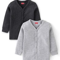 Babyhug Full Sleeves Solid Thermal Vest Pack of 2 - Dark & Light Grey-image-92