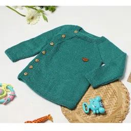 Shilpshakti Full Sleeve Solid  Handmade Side Button Cardigan Sweater - Green-picture-28