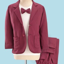 Robo Fry Cotton DC Full Sleeves Party Suits Solid Colour - Maroon & White-image-69