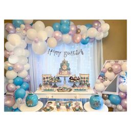 Special You Birthday Decoration DIY Combo Kit Frozen Theme with Net curtains and Fairy Lights & Pastel Purple Blue Metallic Purple White and Silver Balloons- White- Pack of 71 Items-image-50