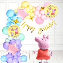 Surprise Decor Peppa pig theme balloon decoration combo for kids, boys & girls for 1st, 2nd, 3rd, 4th, 5th birthday party with Pastel balloon garland arch kit(Pack of 58) (Peppa pig)(Aluminium)-image-27