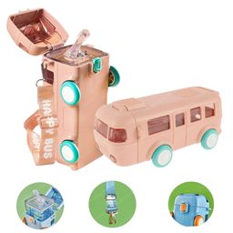 FunBlast Bus Shaped Water Bottle with Moving Wheels Strap & Sipper Pink - 480 ml-image-63