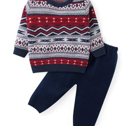 Babyhug Knitted Full Sleeves Sweater & Pant Set with Aztec Design - Navy Blue-image-80