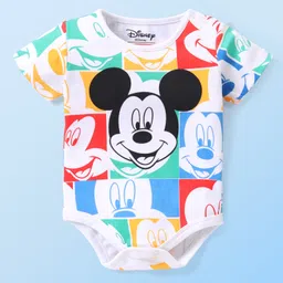 Babyhug Disney Interlock Knit  Half Sleeves Onesie with Mickey Mouse Graphics - Multicolour-picture-39
