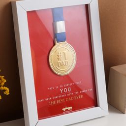 Oye Happy Best Dad Real Medal in Frame- Red-image-66