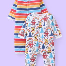 Babyhug 100% Cotton Full Sleeves Rompers Christmas Theme Pack of 2 - Multicolour-image-71