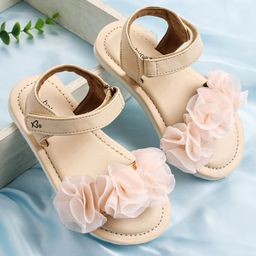 Babyoye Sandals with Velcro Closure & Floral Applique - Peach-image-85