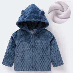 Kookie Kids Full Sleeves Hooded Winter Fur Jacket with 3D Bear Ear Applique - Blue-picture-42