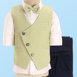 Robo Fry Woven Full SleevesTextured 3 Piece Party Suit With Bow - Olive Green-image-86