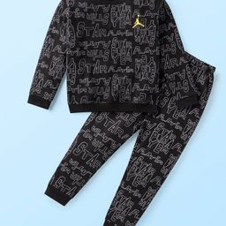 Smarty Boys Premium Stretch Fleece Full Sleeves Co-ords Winter Night Suit with Text Print & Pocket - Black-image-42