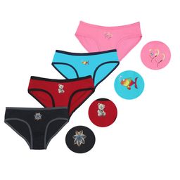 F&S Pack Of 4 Teddy & Fish Printed Panties - Black Maroon Blue Pink-image-2