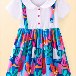 Babyhug Cotton Woven Half Sleeves Floral Printed Frock with Peter Pan Collar Detailing - Blue & White-image-97