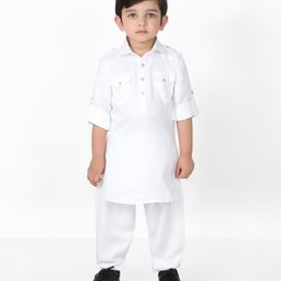 BAD BOYS Full Sleeves Solid Kurta With Pyjama Set - White-image-82