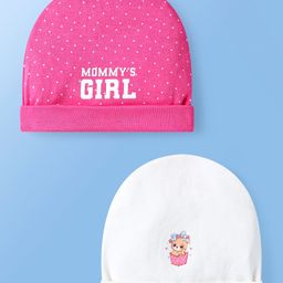 Doodle Poodle Interlock Knit Caps With Polka Dot & Animal Print Pack of 2 - Dark Pink & White-image-53