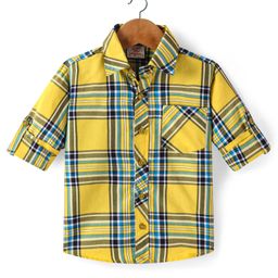 Rikidoos Full Sleeves CheckedShirt - Yellow & Dark Grey-picture-15