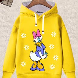 KUCHIPOO Fleece Mickey & Friends Featuring Full Sleeves Daisy Duck Printed Hoodie - Yellow-picture-46
