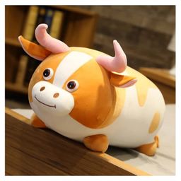 Tickles Cartoon Cow Plush Soft Stuffed Toy Animalfor Kids Room (Length 30 cm Color: White and Orange)-1