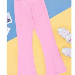 Pantaloons Junior Solid Bell Bottom Trousers - Pink-picture-32