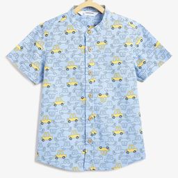 Campana 100% Cotton Woven Half Sleeves Busy Cars Printed Shirt With Mandarin Collar - Light Blue-17