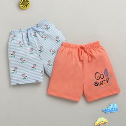 BUMZEE Cotton Knit Above Knee Length Teddy Bear Printed Shorts Pack of 2 - Coral & Light Blue-image-28
