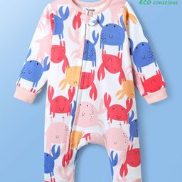 Babyoye 100% Cotton Interlock Knit Full Sleeves Sleepsuit With Crab Print - White-image-54