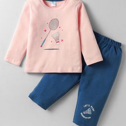Tango Interlock Knit Full Sleeves T-Shirt & Pant Set With Badminton Print - Light Peach & Navy Blue-picture-36