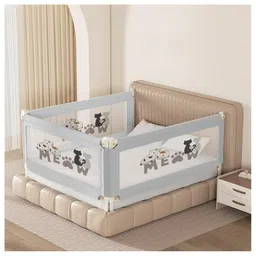 Kids Station Foldable Bed Rail Guard 3 Side, Grey (200 x 150 cm) Adjustable Height Baby Safety Barrier for Queen Size Bed (6.6ft x 5ft, Basic)-picture-41